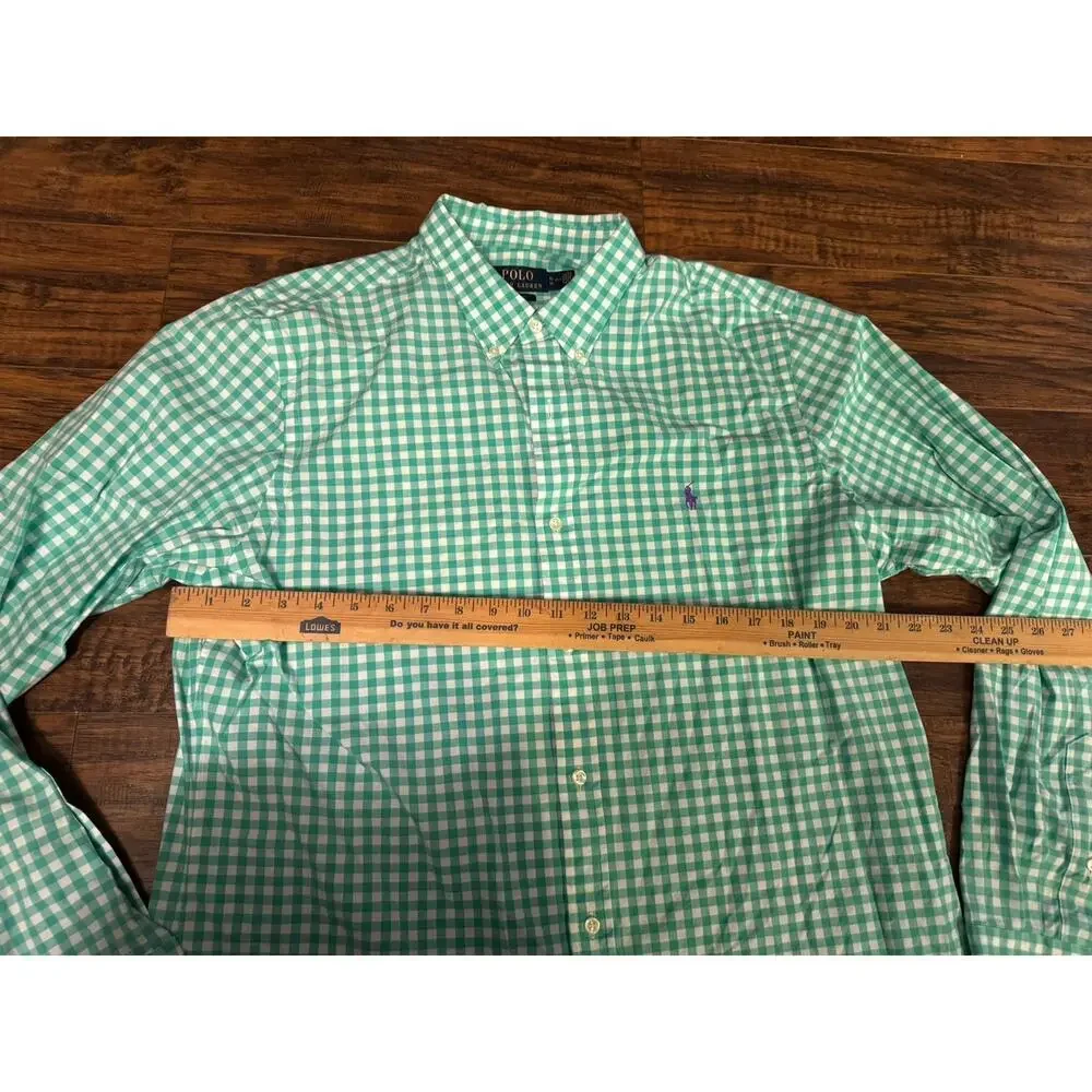 POLO RALPH LAUREN Slim Fit Green White Long Sleeve Cotton Casual Shirt Sz XL